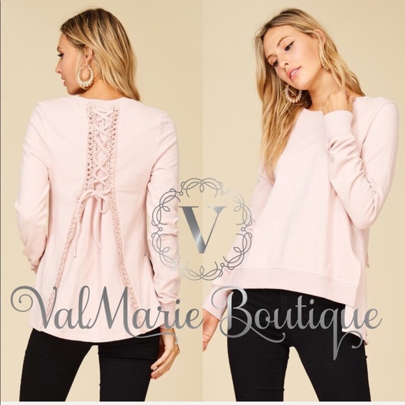 ValMarie Tops - 🌸LAST ONE - Light Pink lace up sweatshirt top